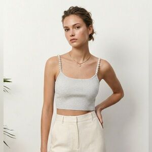 Zara Light Gray Crop Top with Pearl Straps